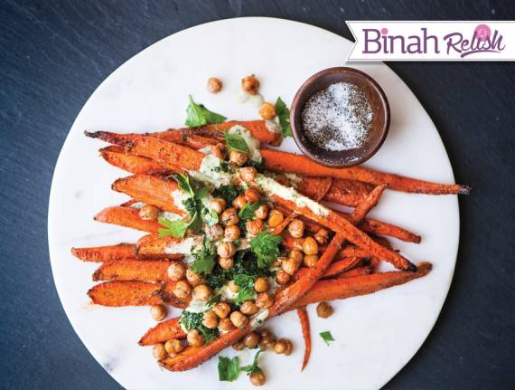 Roasted Carrot and Chickpea Salad in Harissa-Tahini Sauce