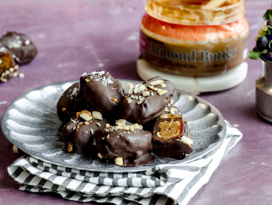 Almond-Butter-Stuffed Dates Dipped in Chocolate