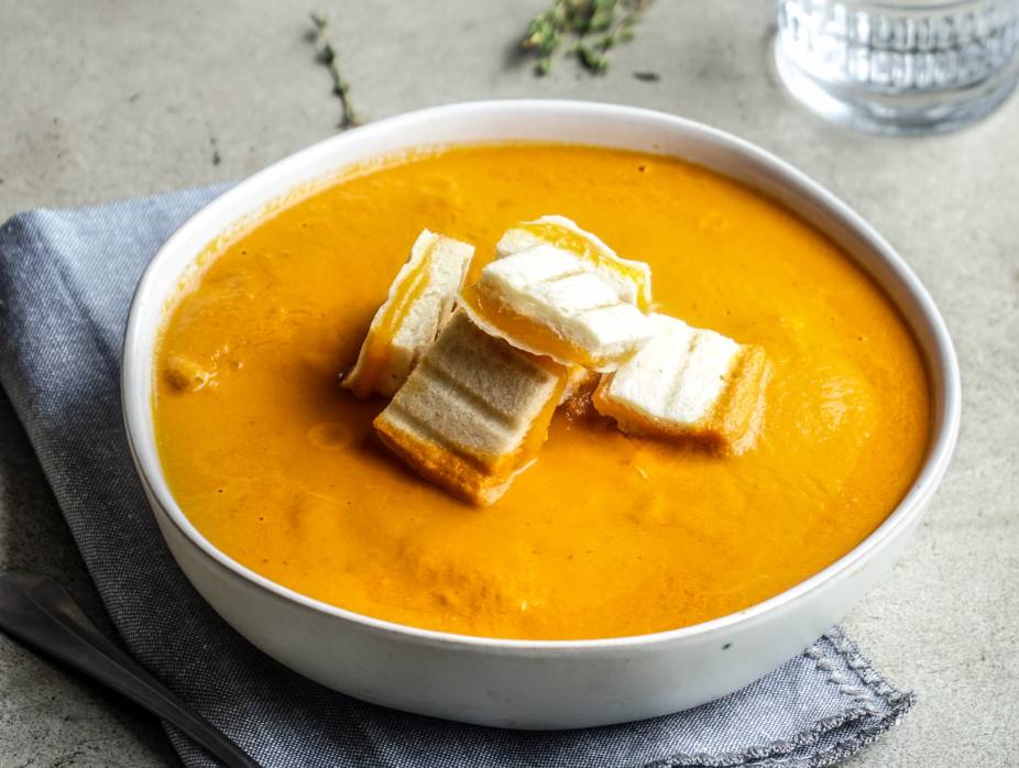 Creamy Tomato Soup with Grilled Cheese Croutons