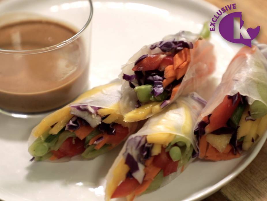 Rice Paper Spring Rolls with Peanut-Coconut Dipping Sauce