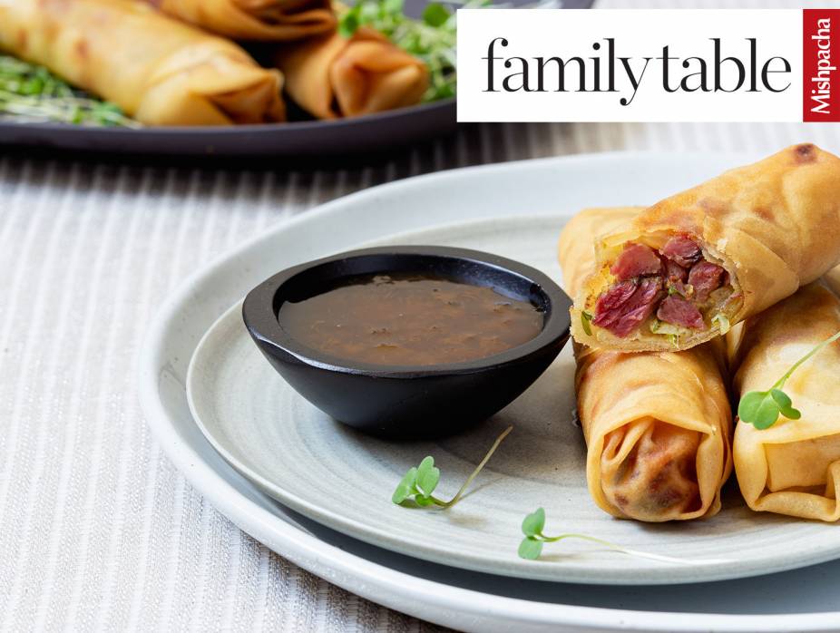Tongue ’n’ Mustard Spring Rolls with Apricot-Bourbon Dipping Sauce