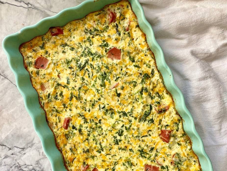 Spinach, Cheese and (Vegan) Sausage Crustless Quiche