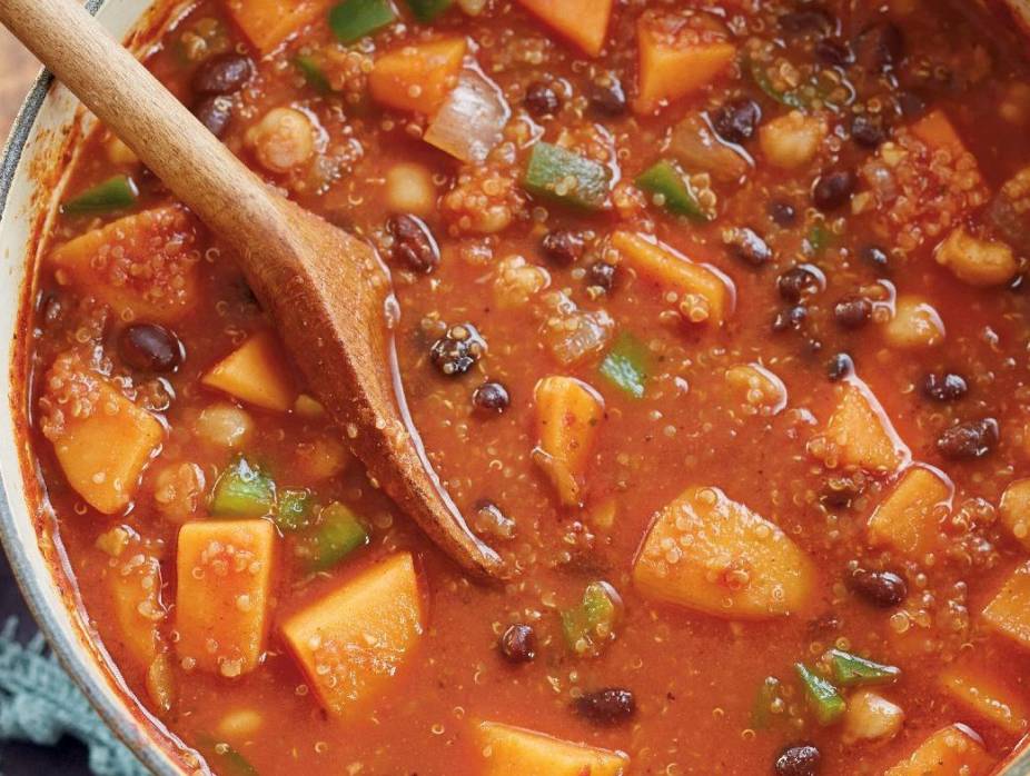 Quinoa Chili with Black Beans and Sweet Potatoes