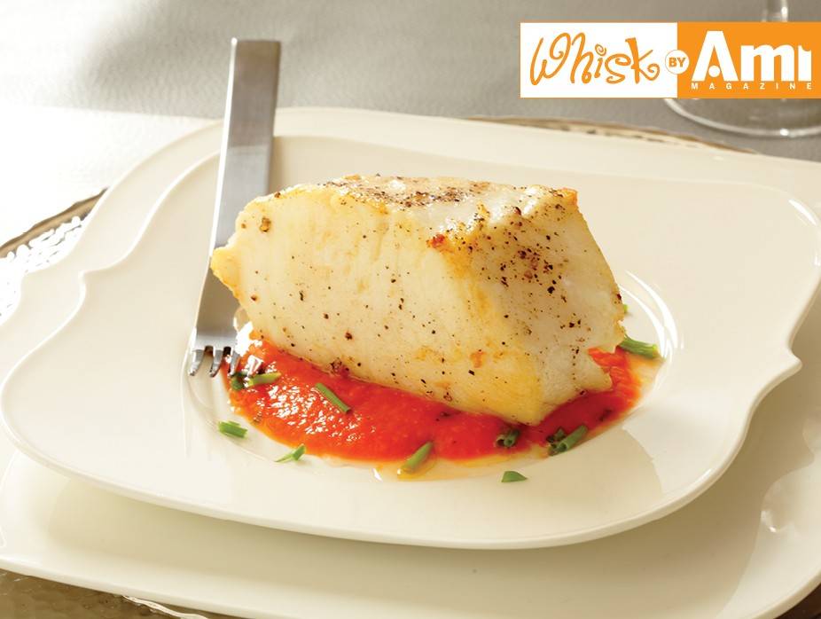 Sea Bass  with Red Pepper Sauce