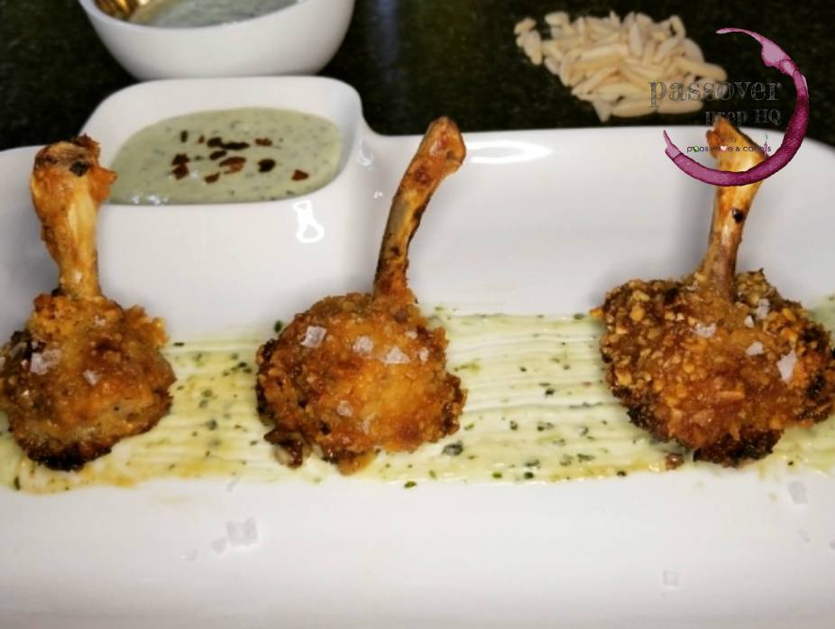 Sugar Almond Crusted Chicken Lollipops with Garlic and Parsley Dip