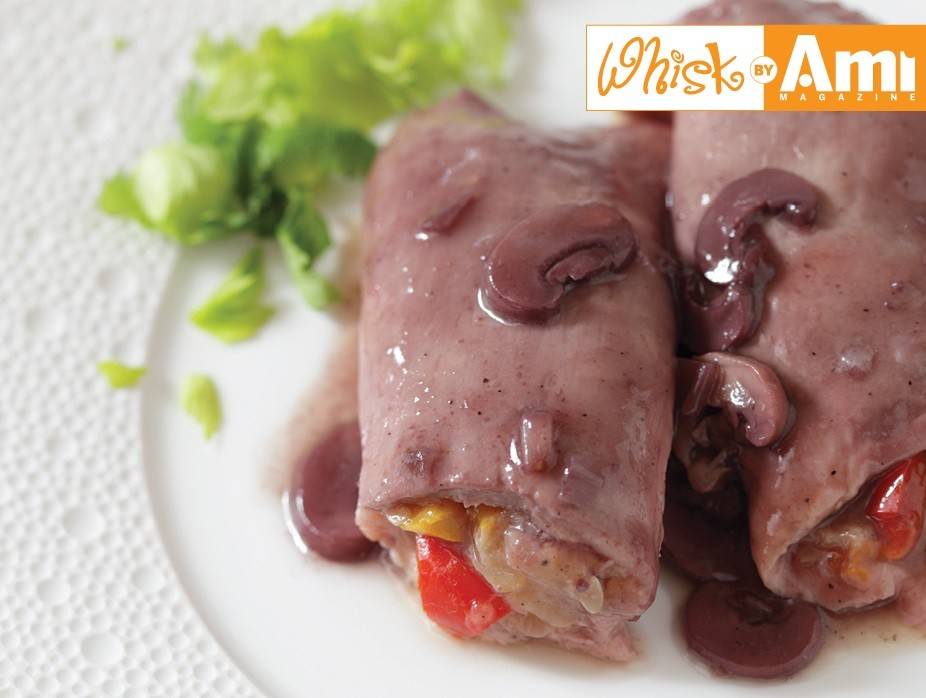 Vegetable-Stuffed Veal Cutlets in Wine Reduction Sauce
