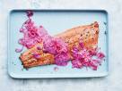 Roasted Salmon with Horseradish Sauce &  Pickled  Onions
