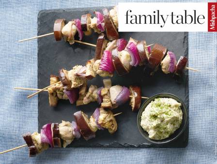 Israeli-Style Chicken Kabobs with Mock-Techinah Dipping Sauce