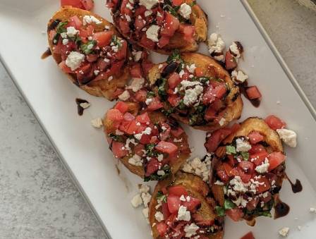 Toasted Bruschetta with Feta Cheese and Balsamic Glaze