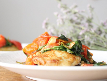 Chicken with Spinach and Tomatoes (Sugar-Free, Whole Foods)