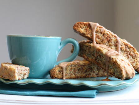 Grape Nuts Biscotti with Cinnamon Frosting