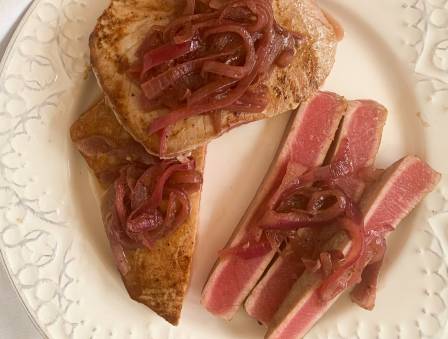 Seared Tuna with Pomegranate Pickled Onions