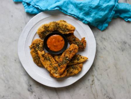 Easy Gluten-Free Za'atar Chicken Fingers with Harissa Honey Mustard