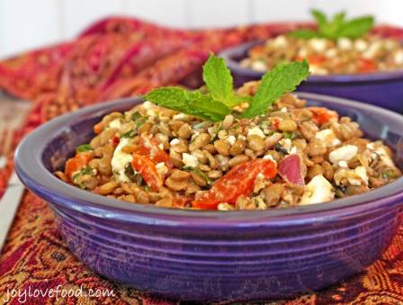 Lentil Salad with Roasted Red Peppers, Feta and Mint