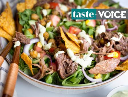 Pulled Beef-Taco Salad with Avocado-Lime Dressing
