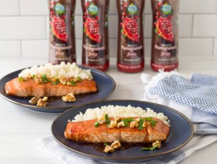 Roast Salmon with Pomegranate Glaze and Cauliflower Rice