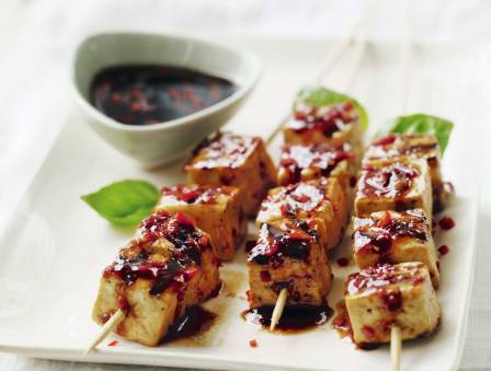 Spicy Tofu Satay with Soy Dipping Sauce