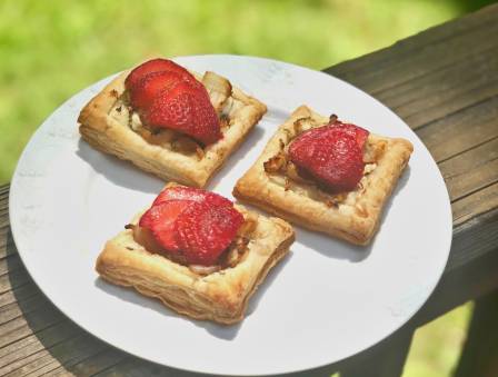 Caramelized Onion Tartlet with Herb Goat Cheese and Strawberries 