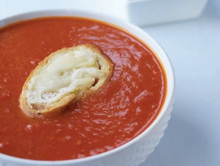 Roasted Tomato Soup with Parmesan Crostini