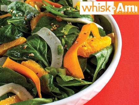 Spinach Salad with Fennel, Orange, and Sesame with Miso Vinaigrette 