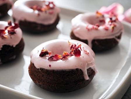Vegan Chocolate Donuts with Strawberry Icing