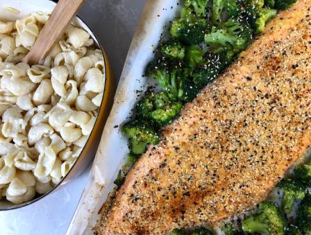 Crispy Salmon with Broccoli and One-Pot Creamy Pasta 