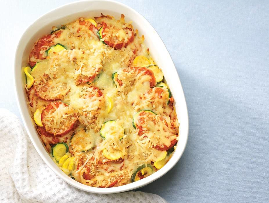 Summer Squash and Tomato Gratin with Crunchy Cheese Topping