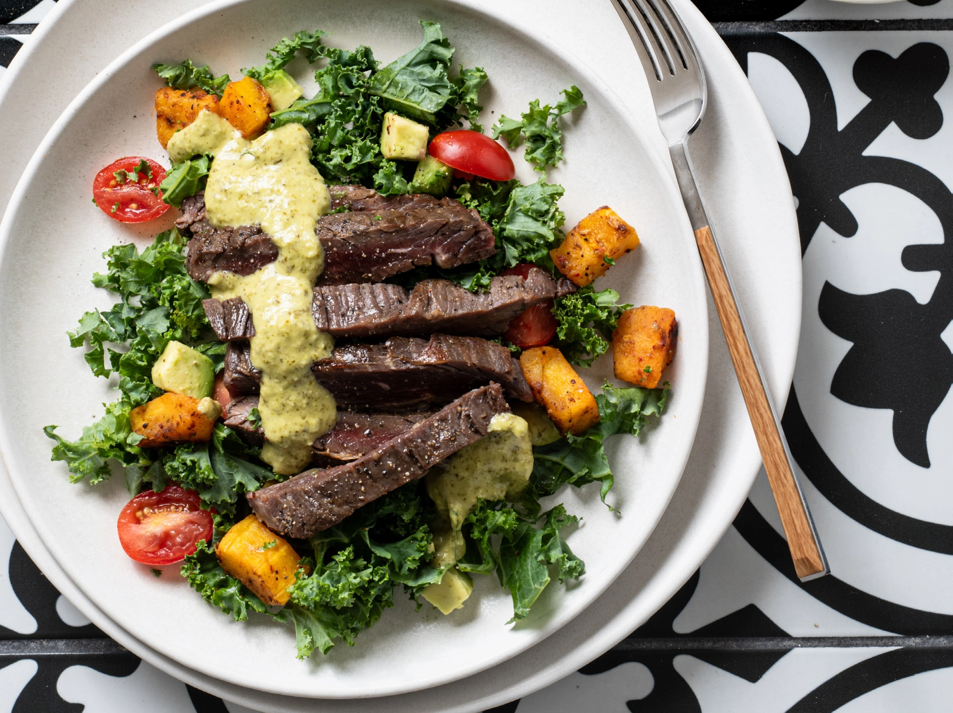 Ouri’s Kale Skirt Steak Salad with Honey Cilantro Dressing