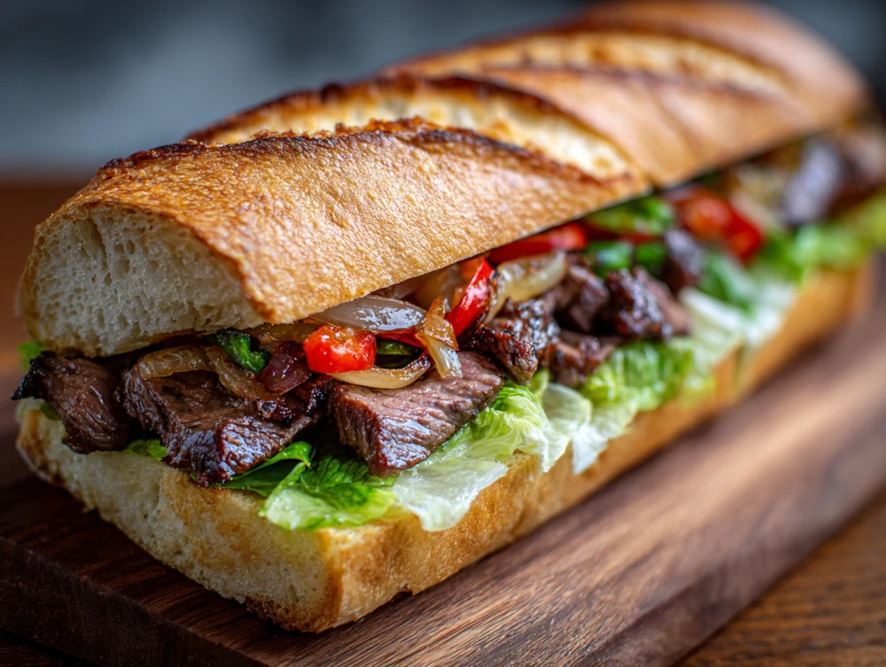 Steak Sandwich with Caramelized Onions and Peppers