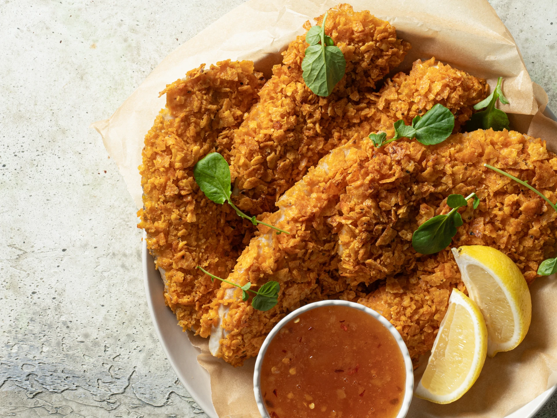 Dorito-Crusted Tilapia with Sweet Chili Sauce