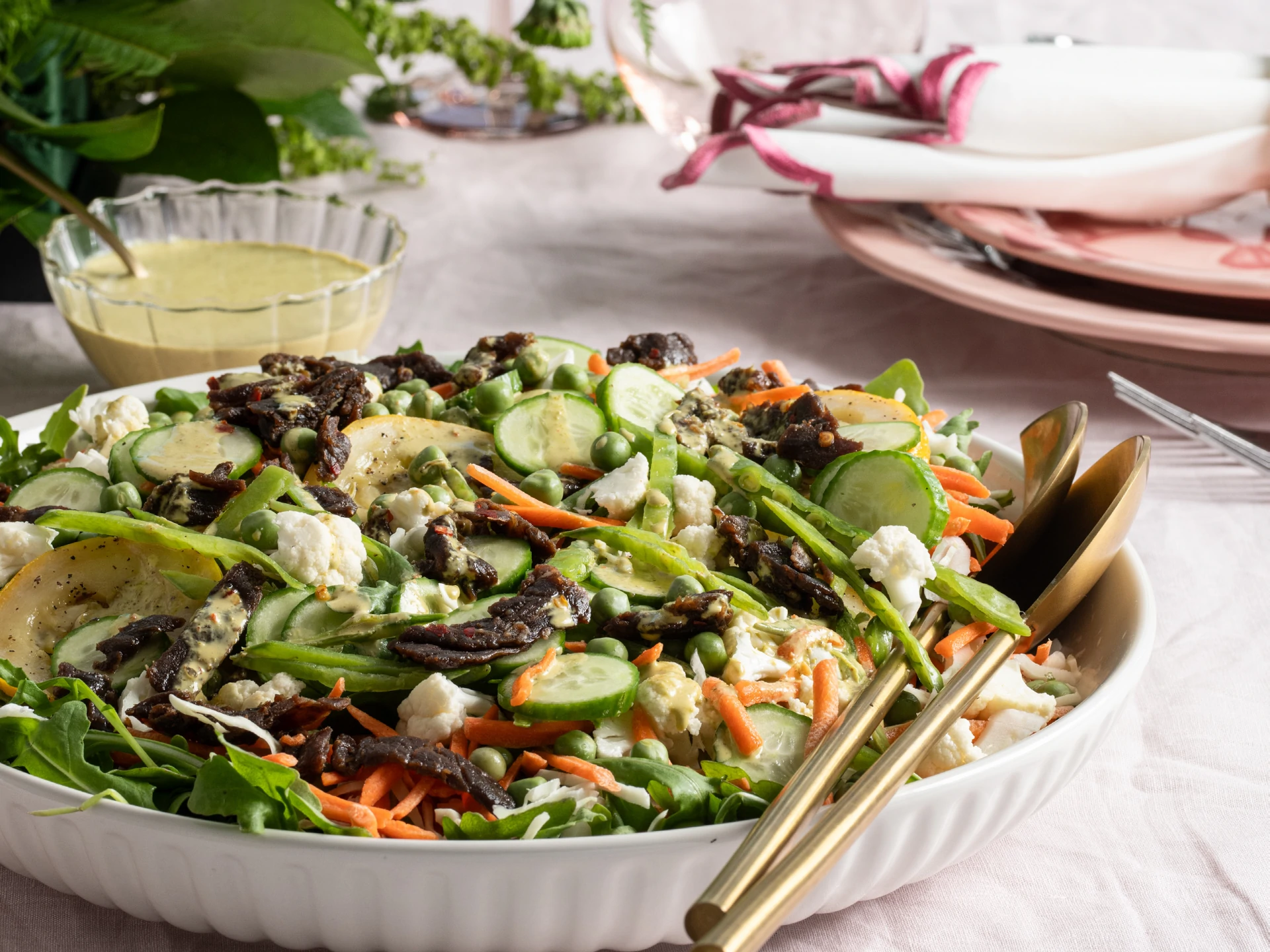 Crunchy Garden Slaw with Beef Jerky and Jerky Marinade Dressing