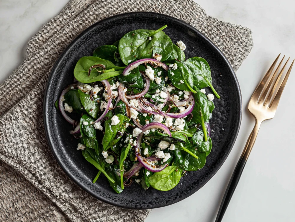 Wilted Spinach Salad with Warm Feta Dressing