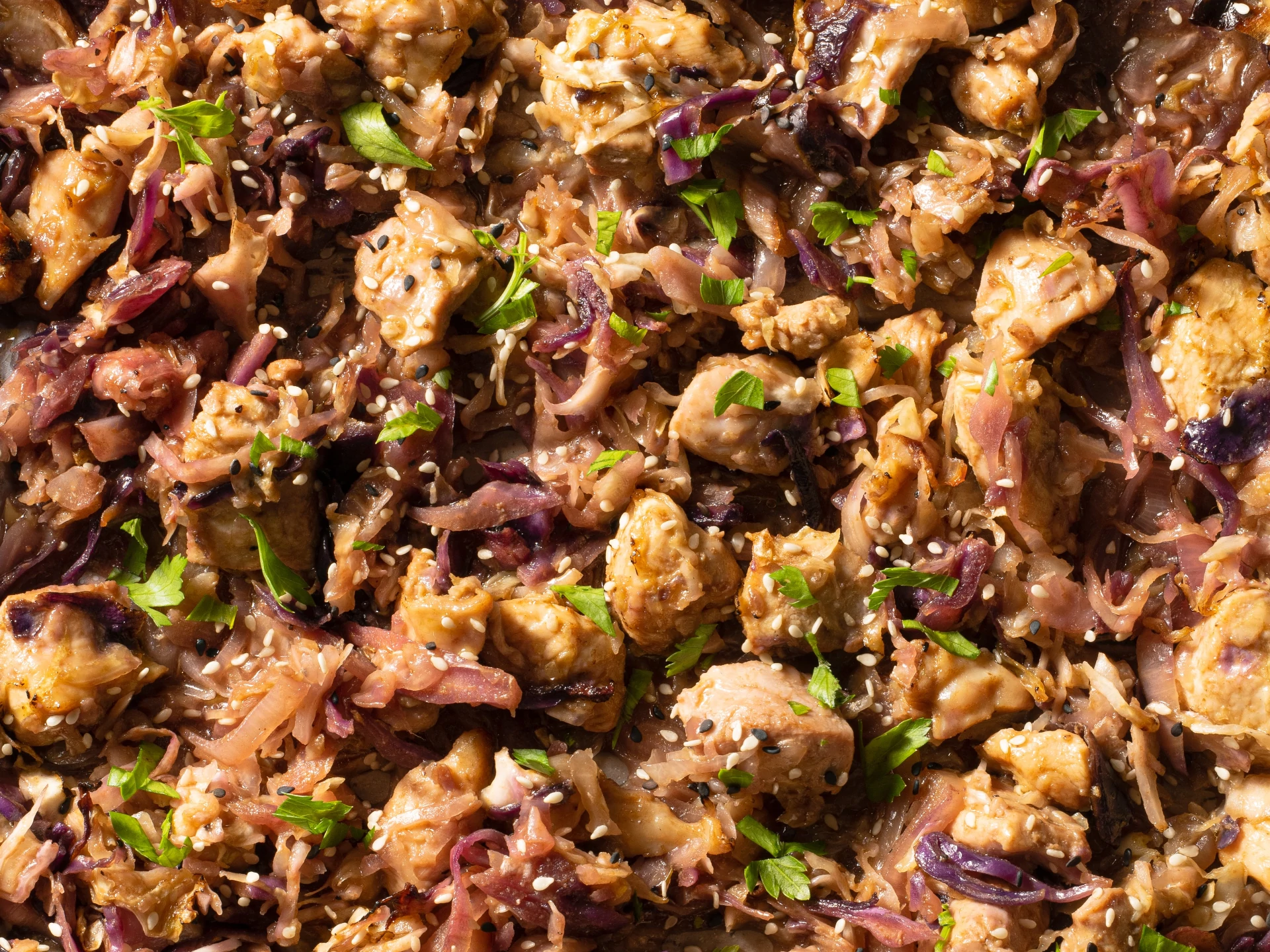 Sweet and Savory Sheet-Pan Chicken Slaw