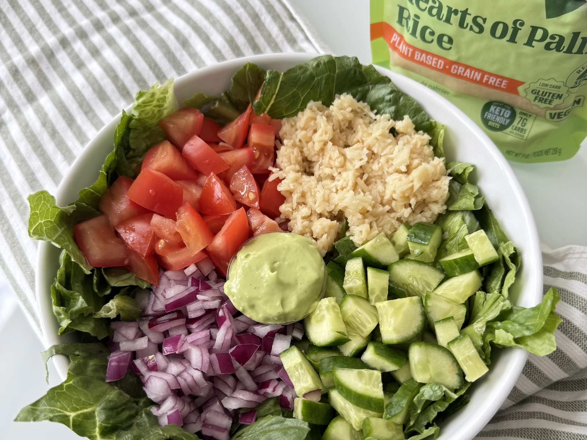 Riced Hearts of Palm Salad with Fresh Avocado Dressing