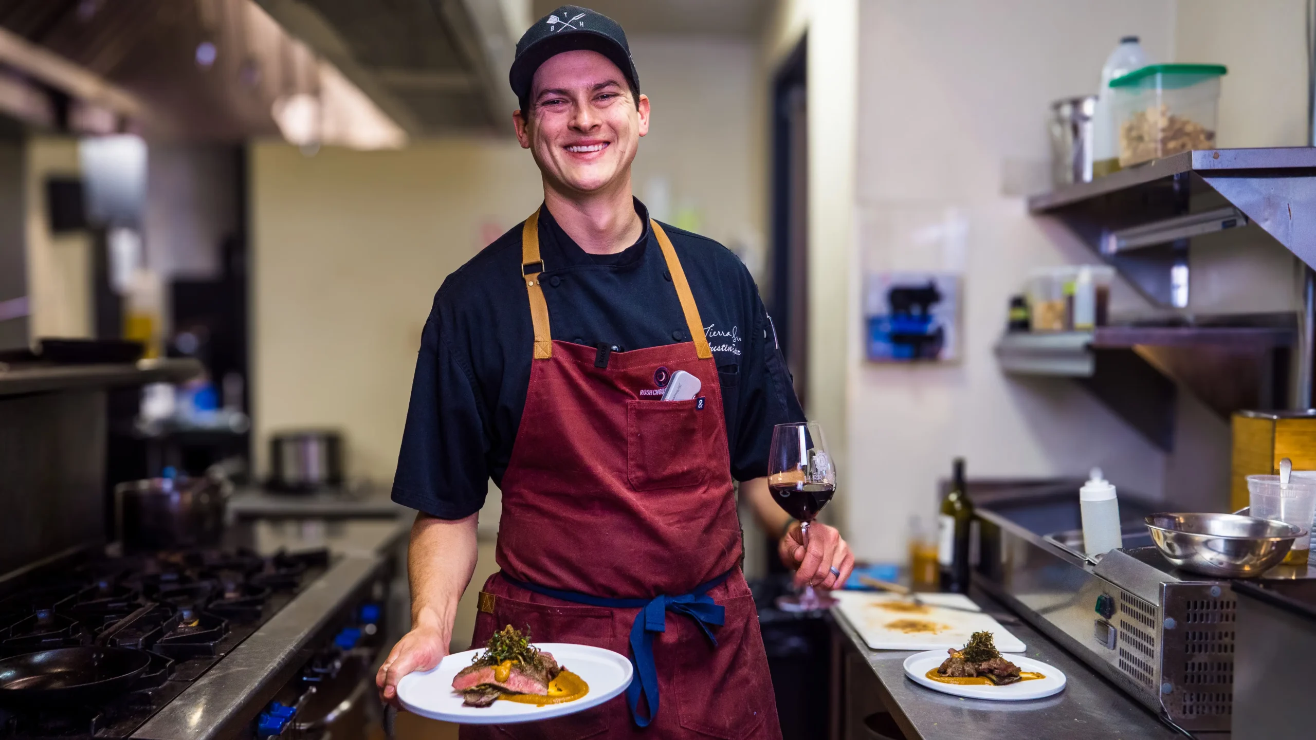 Grilled Flat Iron with Braised Leeks and Harissa Date Puree