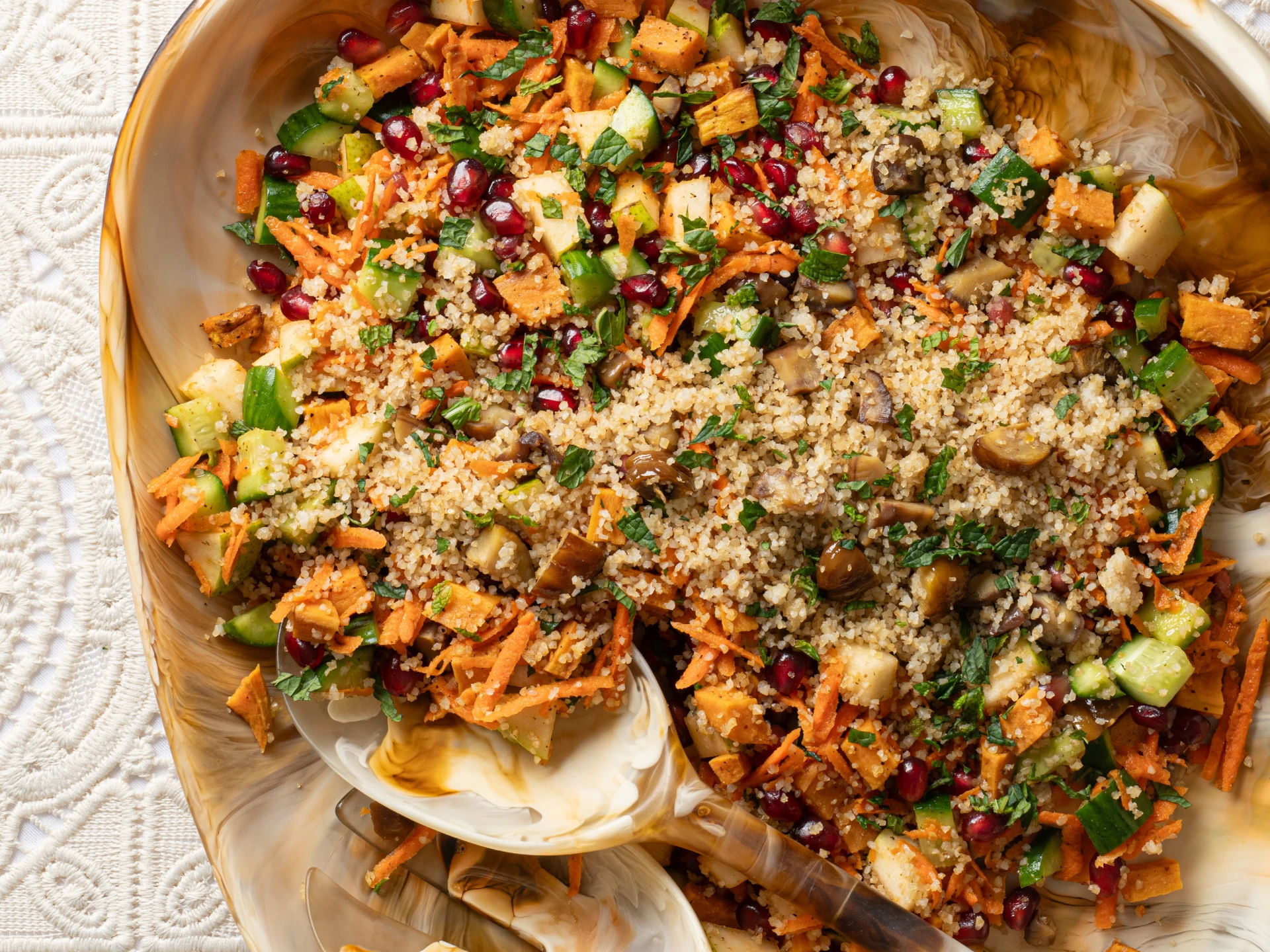 Minty Winter Salad with Crispy Bulgur-Chestnut Topping