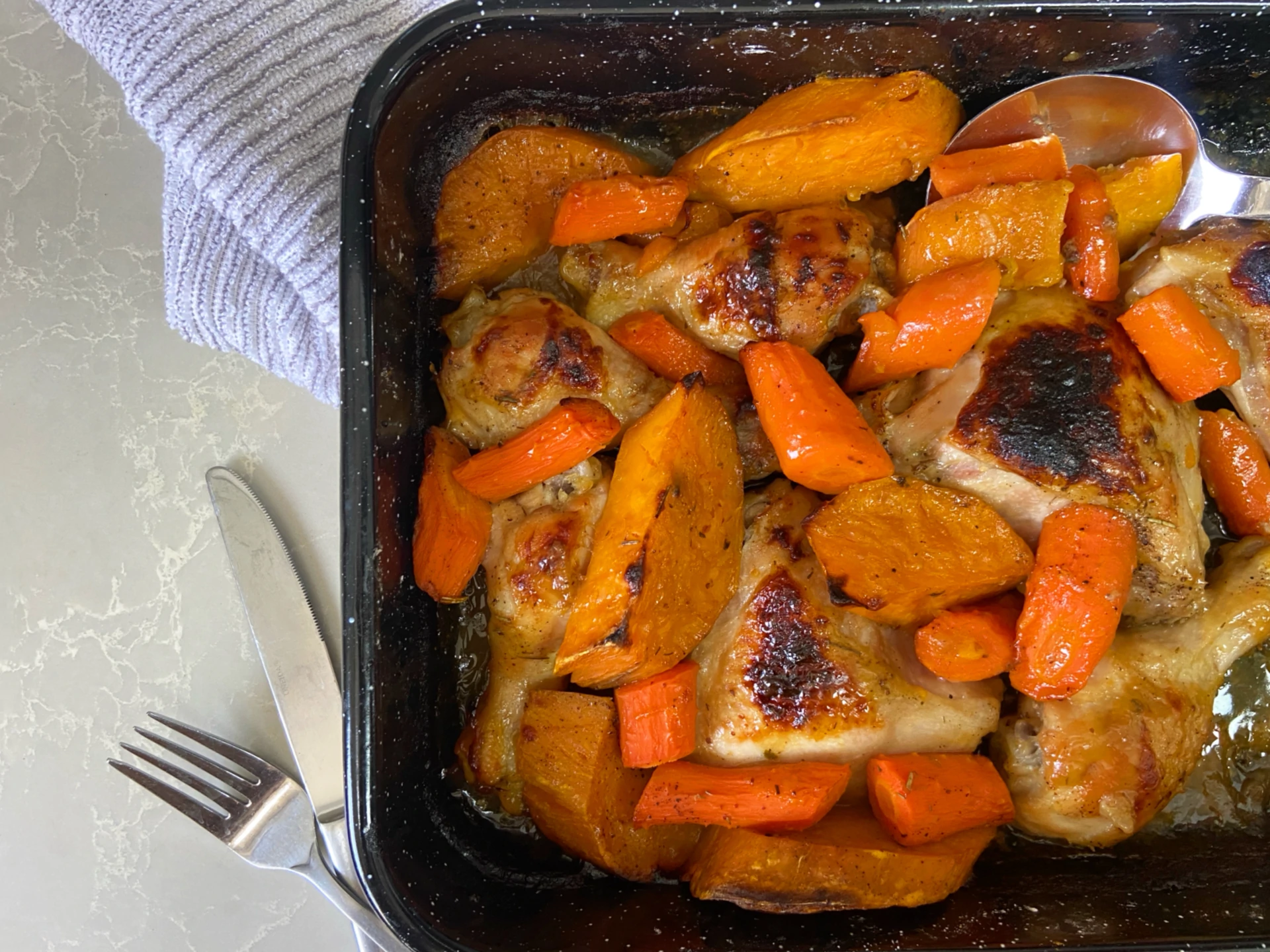 One-Pan Apple Glazed Chicken with Carrots and Sweet Potatoes
