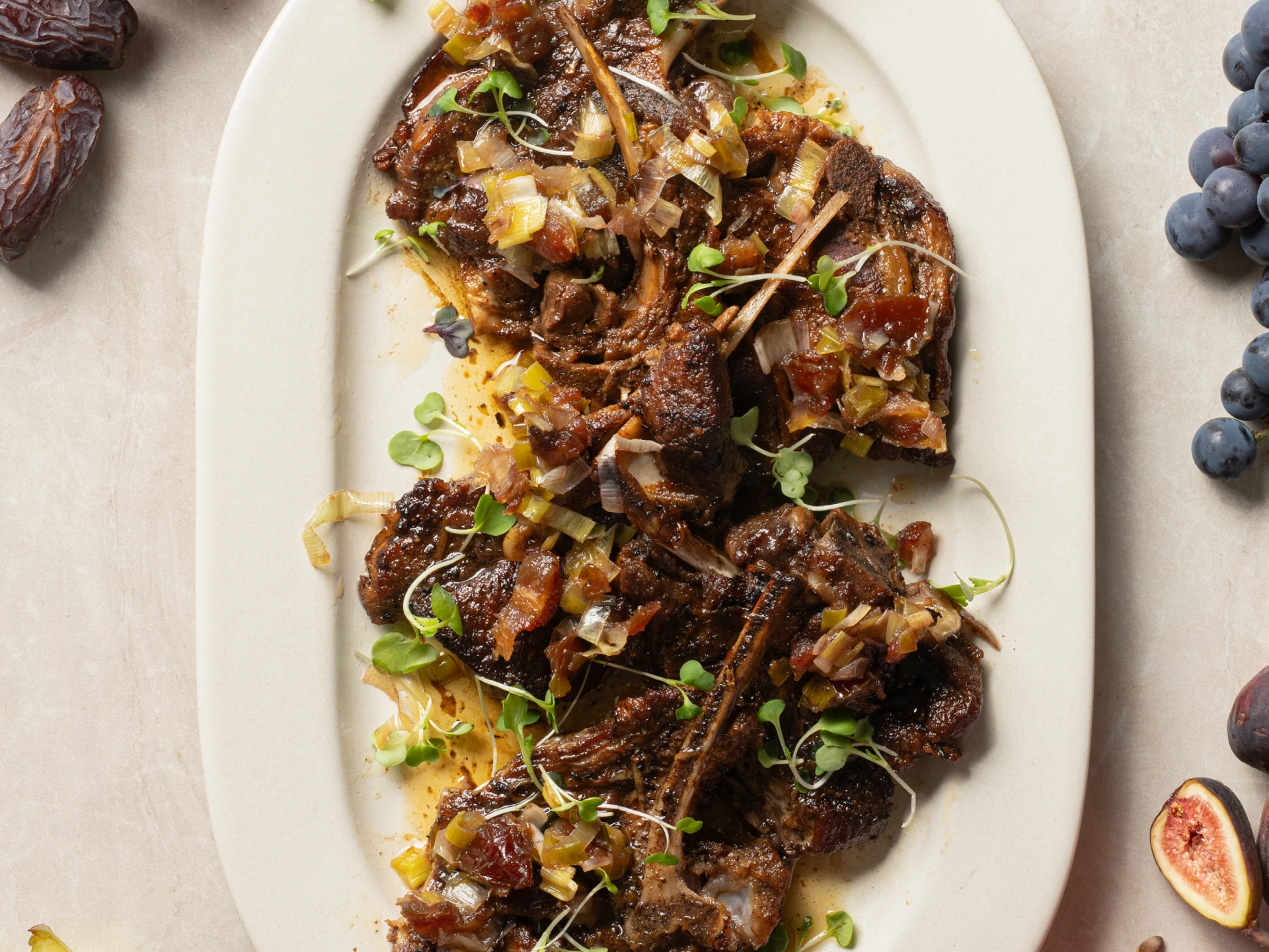 Honey-Glazed Lamb with Caramelized Leeks and Dates