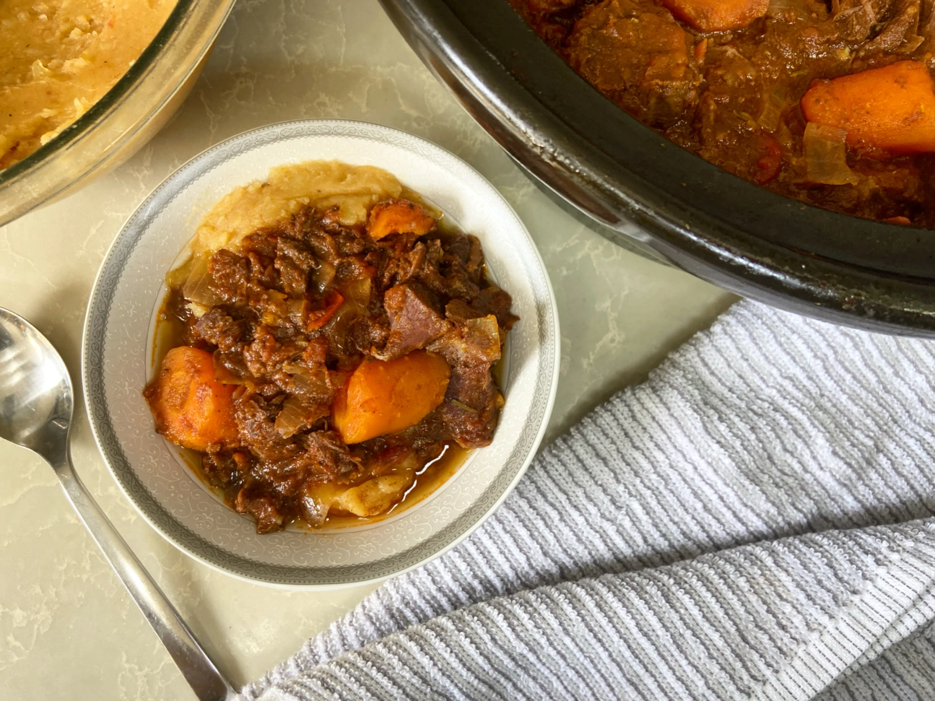 Slow Cooker Beef Stew with Mashed Potatoes (or Instant Pot!)
