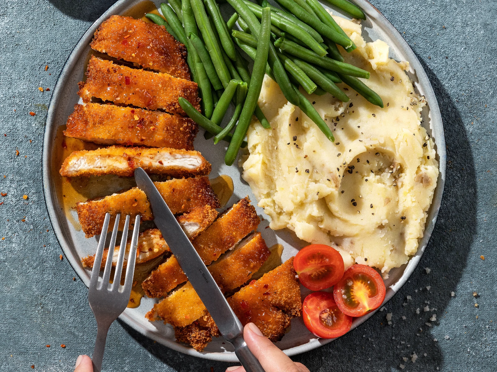 Lemon Chicken with Rustic Mashed Potatoes and String Beans