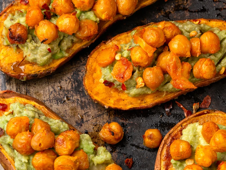 Sweet Potato Toasts with Guacamole and Chickpeas