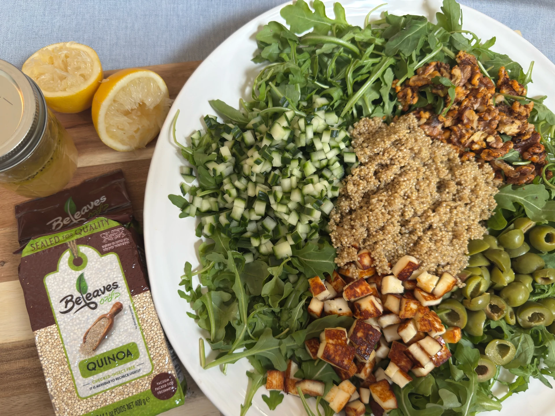 Fresh and Crunchy Quinoa Salad with Halloumi Croutons