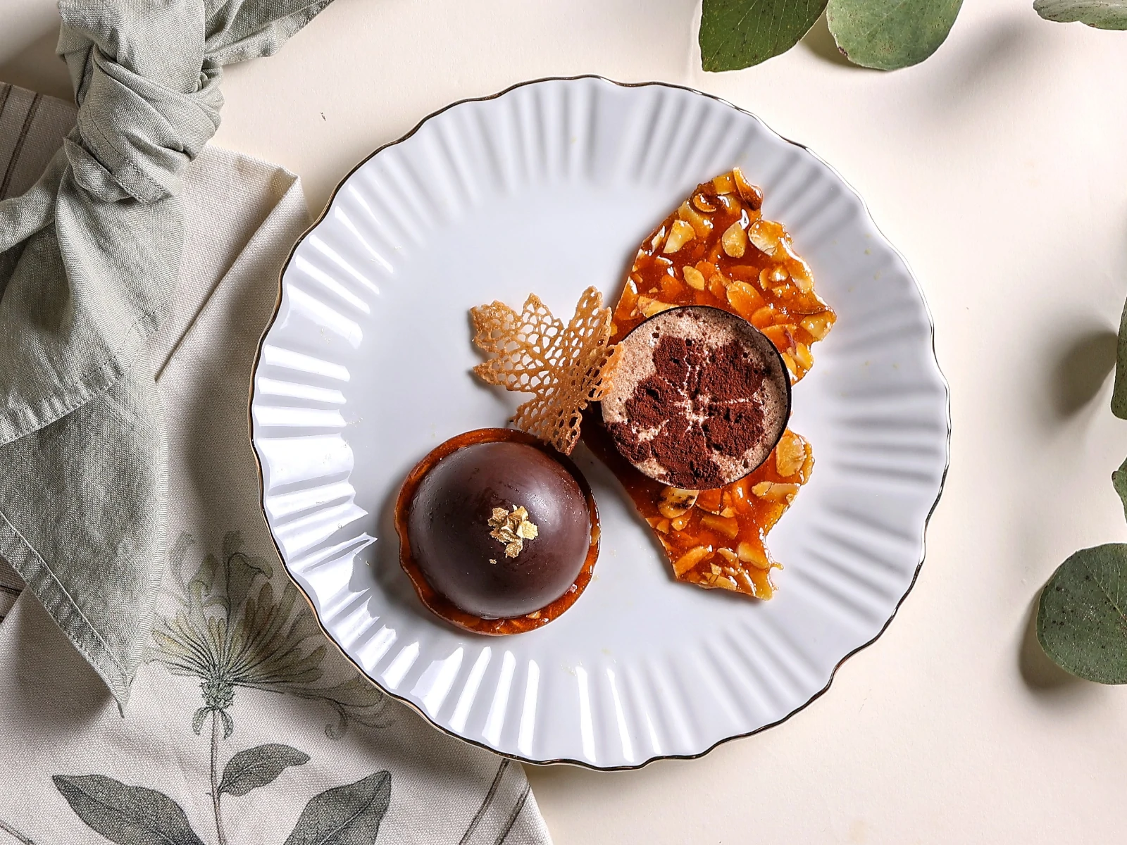 Chocolate Shells with Ice Cream and Almond Candy