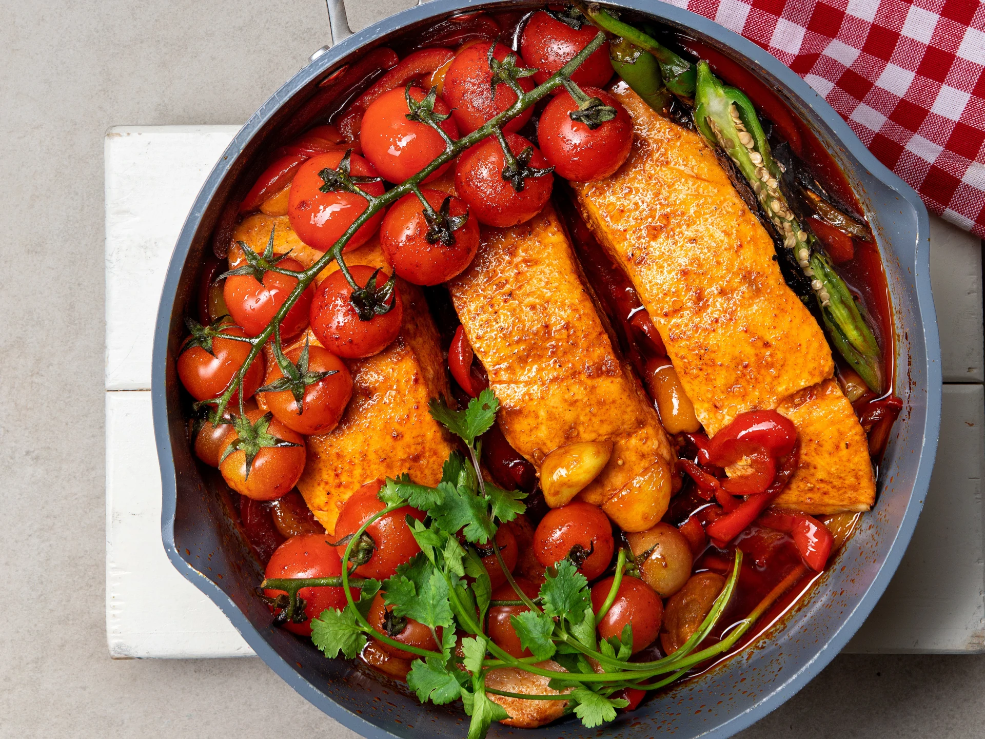 One-Pan Moroccan Salmon with Burst Cherry Tomatoes and Herbs