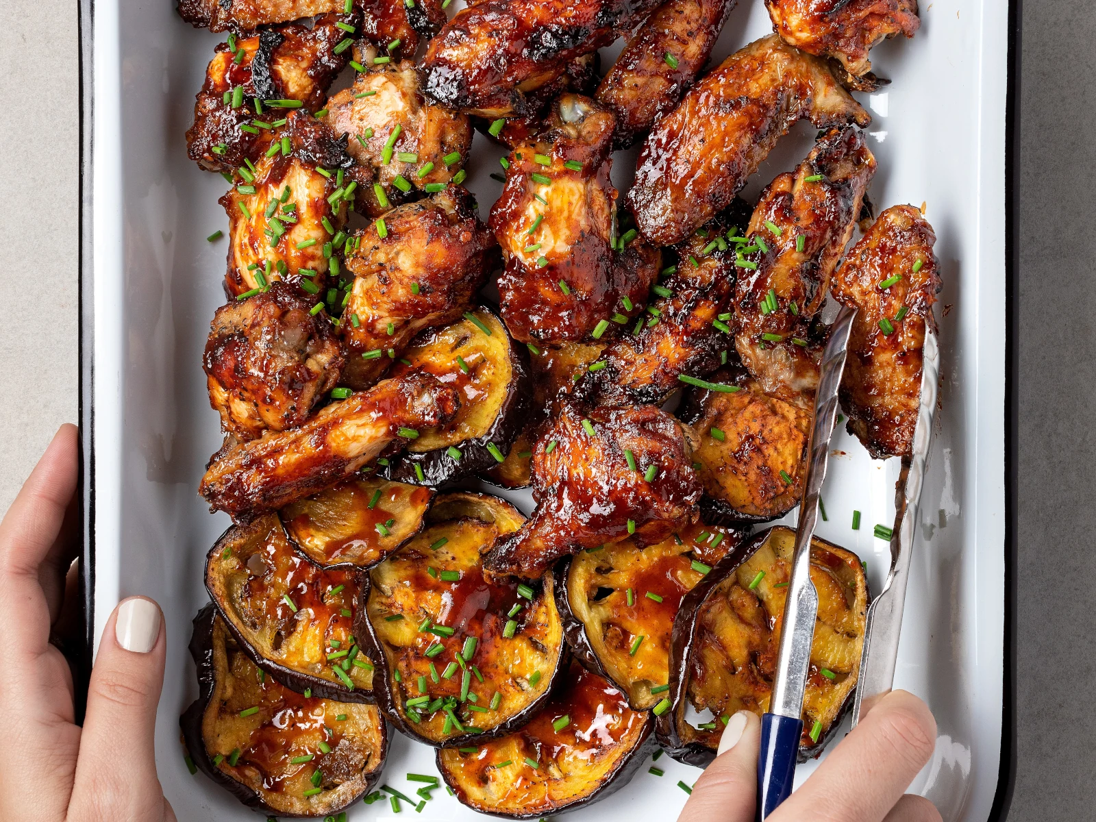 Saucy Barbecue Baked Wings and Eggplant