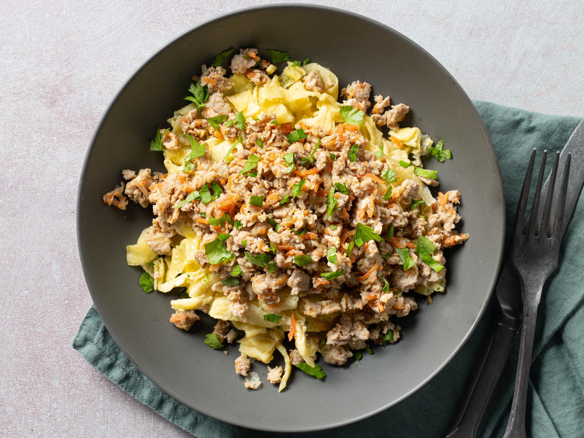 “Fettuccine” with Ground Meat