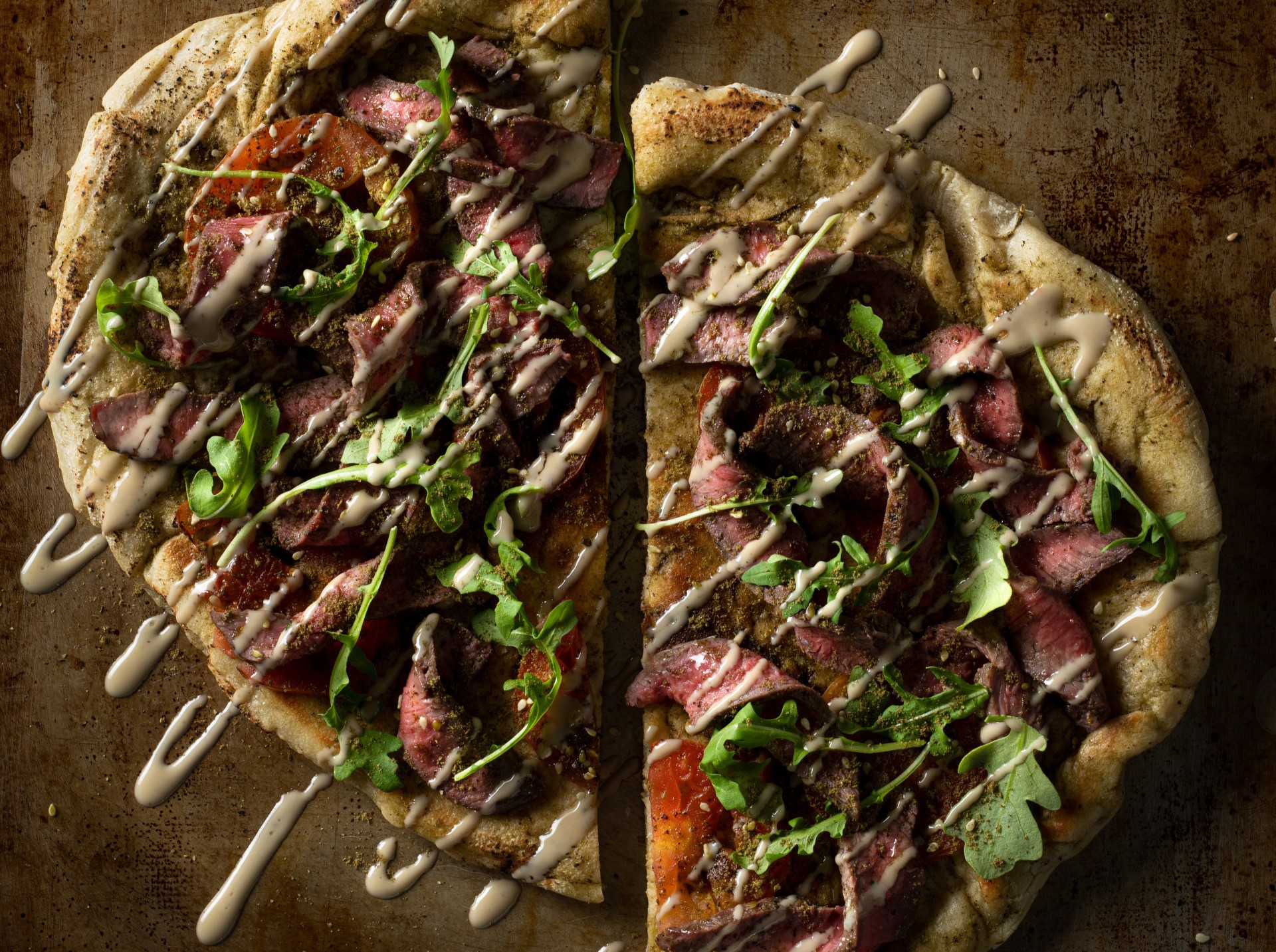 Cast-Iron Steak and Zaatar Pizza with Tahini Drizzle