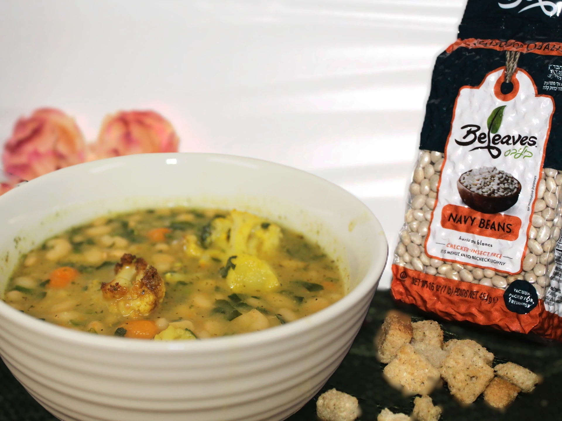 Instant Pot Roasted Cauliflower Navy Bean Soup (No Soaking!)