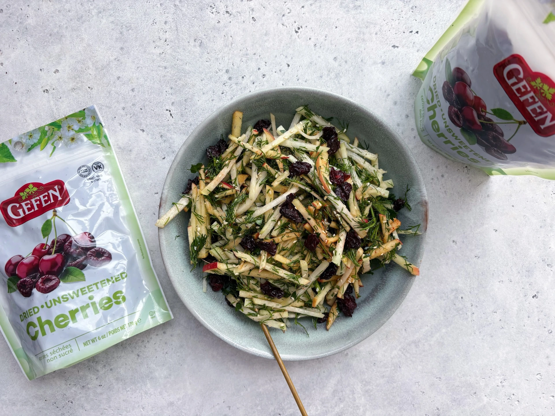 Apple, Herb, and Kohlrabi Salad with Dried Cherries