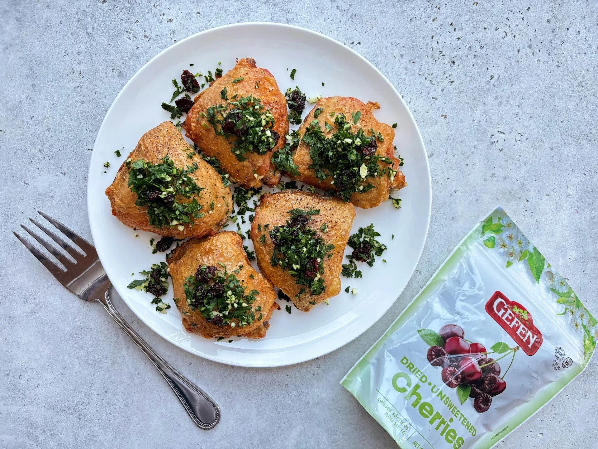 Roast Chicken Thighs with Dried Cherry Gremolata